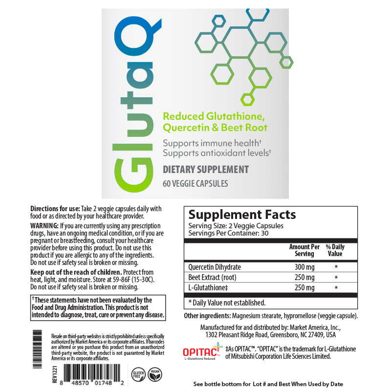 GlutaQ Product Label. See Product Label Details section further below.