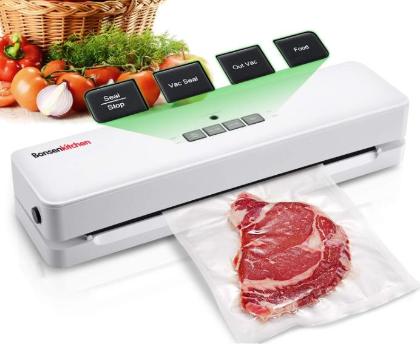 Bonsenkitchen Vacuum Packing Machine for Foods, Vacuum Sealer with Built-in Cutter for Both Wet and Dry Foods, Vacuum Roll Bags Included