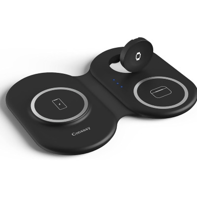 Consasy 3 in 1 Foldable Magnetic Wireless Charger Station - BLACK - Open Box 