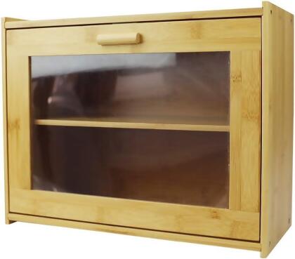 HOME BASICS 2 Tier Bamboo Bread Box Peek Acetate Window BB37221 - Natural - Open Box 