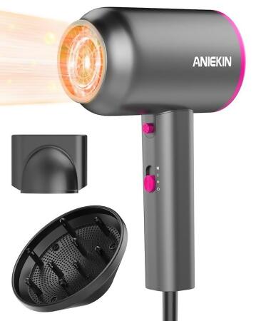 ANIEKIN Hair Dryer Diffuser 1875W Ionic Blow Dryer Professional - GREY/PINK - Open Box 