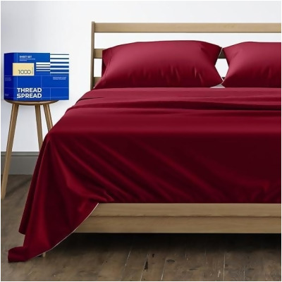 THREAD SPREAD Pure Egyptian King Size Cotton Bed Sheets Set - Burgundy - Open Box 