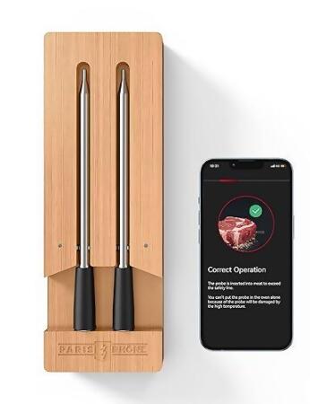 Paris Rhône 263ft Smart Meat Thermometer Wireless PE-TM002 - Bamboo/2 Probes - Open Box