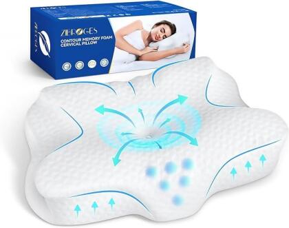 Zibroges Cervical Pillow Memory Foam Pillow for Neck Head Shoulder Pain - White - Open Box 
