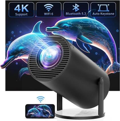 CLOKOWE 4K Mini Projector WiFi Bluetooth, 180° Rotation & Auto Keystone - Black - Open Box
