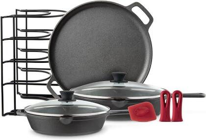 Cuisinel Cast Iron Cookware Set 9 Pieces Pre-Seasoned Kit CB-501 - Black - Open Box 