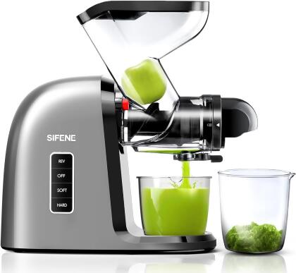 SiFENE Cold Press Juicer Machine Wide 3.2 inch Dual Feed Chute Slow Masticating Juicer for Whole Large Fruits Vegetables Easy Clean Non BPA