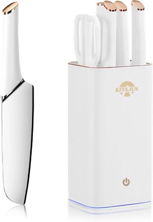 KITAJUN SMART KITCHEN KNIFE SET WITH HOLDER GERMAN STAINLESS STEEL - WHITE - Open Box 