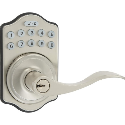 Amazon Basics Electronic Keypad Entry Lever Door Lock, PTQ0S00 - SATIN NICKEL - Open Box