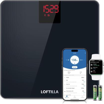 LOFTILLA SMART SCALE FOR BODY WEIGHT WEIGHT BATHROOM SCALES - BLACK - Open Box 