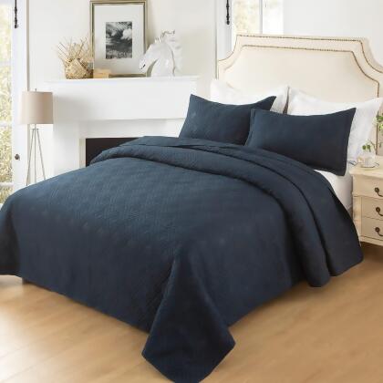 Hygge Hush Summer Quilt Set, Twin Size Navy Blue L Pattern 2 Pieces Quilt Set - Open Box 