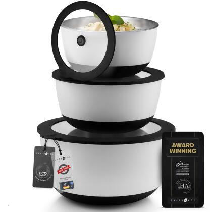 EARTHMADE MICROWAVE STAINLESS STEEL MIXING BOWL SET, 1.5QT-2QT-4.5QT - JET BLACK - Open Box 