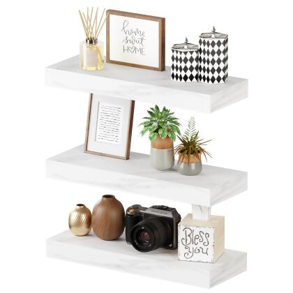 BAMEOS Floating Shelves, Wall Mounted Wooden Shelves with Invisible Brackets - Open Box 