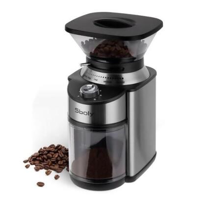 SBOLY CONICAL BURR COFFEE GRINDER STAINLESS STEEL SYCG-801 - BLACK / SLIVER - Open Box 
