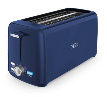 BELLA 4 Slices Toaster Long Slot & Removable Crumb Tray 7 Shading - Blue - Open Box