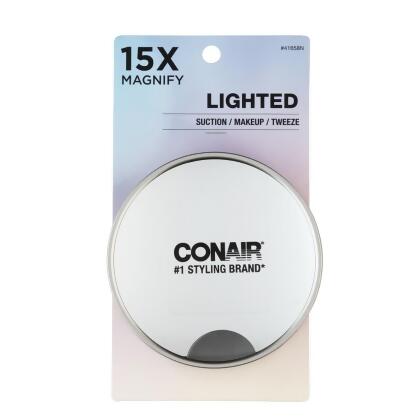 CONAIR LIGHTED SUCTION CUP MIRROR, 15X MAGNIFICATION, 1 COUNT, 41658N - GRAY 