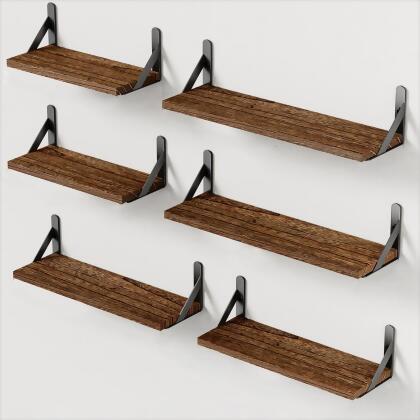 AMADA HOMEFURNISHING - Rustic Farmhouse Wall Shelves Set of 6 - Rustic Brown - Open Box 