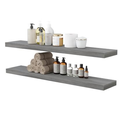 BAMEOS FLOATING SHELVES, WALNUT WALL GRAY, SET OF 2, HANGING SHELVES - Open Box 