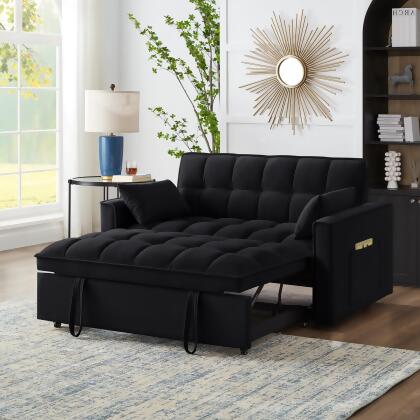 SLEERWAY BLACK VELVET SLEEPER SOFA COUCH, 4 IN 1 MODERN CONVERTIBLE - BLACK - Open Box 