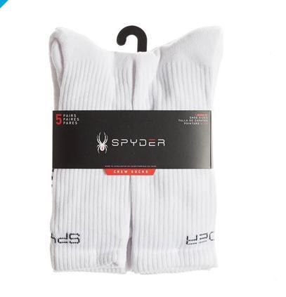 SPYDER MEN'S STRIPED CREW SOCK 5 PAIRS, SHOE SIZES 6-12 - WHITE 