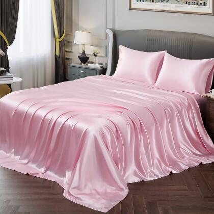Vonty Satin Sheets Full Size Silky Soft Satin Bed Sheets Pink Satin Sheet Set - Open Box 