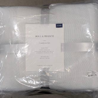 BOLL & BRANCH ORGANIC COTTON COMFORTER & SHAM SET FULL/QUEEN - WHITE/SHORE - Open Box 