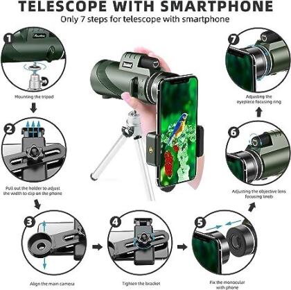 Pankoo 40X60 Monocular Telescope High Power Monocular BAK4 Prism 10010 - Green - Open Box alternate image