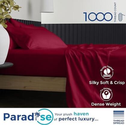 THREAD SPREAD Pure Egyptian King Size Cotton Bed Sheets Set - Burgundy - Open Box alternate image