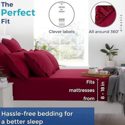 THREAD SPREAD Pure Egyptian King Size Cotton Bed Sheets Set - Burgundy - Open Box alternate image
