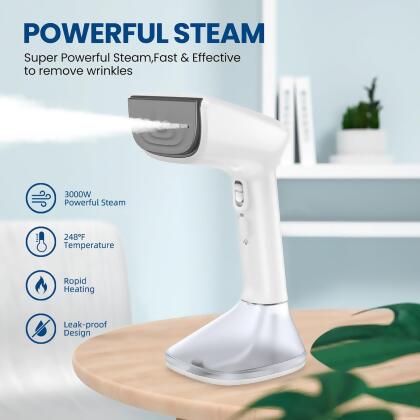 CHRINOMEE Steamer for Clothes - 3000W Powerful Steam, Wet&Dry LCGT-1202 - White - Open Box alternate image
