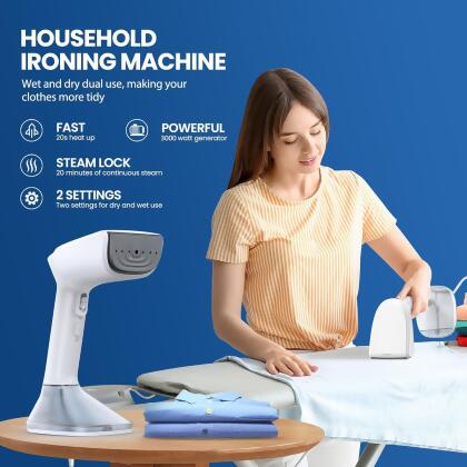 CHRINOMEE Steamer for Clothes - 3000W Powerful Steam, Wet&Dry LCGT-1202 - White - Open Box alternate image