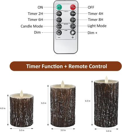 JOSU LED Flameless LED Candles, Remote, 4" 5" 6" (Set of 3) - Pine Bark Effect - Open Box alternate image