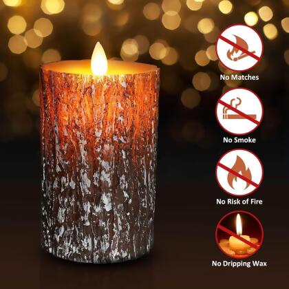 JOSU LED Flameless LED Candles, Remote, 4" 5" 6" (Set of 3) - Pine Bark Effect - Open Box alternate image
