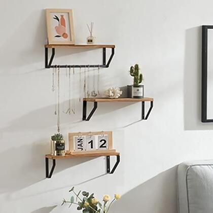 TFER FLOATING WALL SHELVES FOR BEDROOM/BATHROOM, SET OF 3 - NATURAL WOOD COLOR - Open Box alternate image