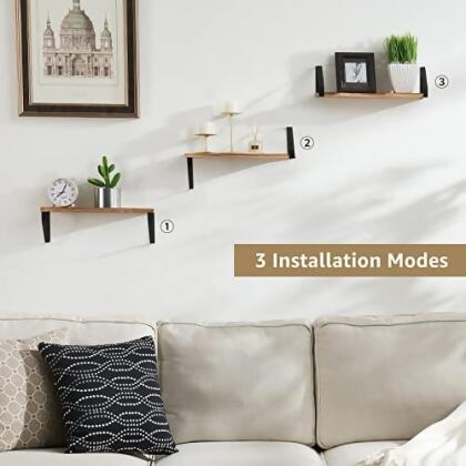 TFER FLOATING WALL SHELVES FOR BEDROOM/BATHROOM, SET OF 3 - NATURAL WOOD COLOR - Open Box alternate image
