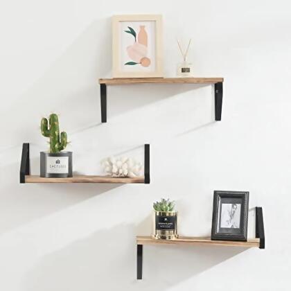 TFER FLOATING WALL SHELVES FOR BEDROOM/BATHROOM, SET OF 3 - NATURAL WOOD COLOR - Open Box alternate image