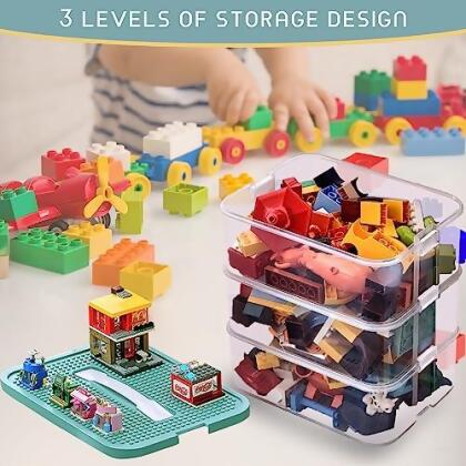 HARAZAQA Plastic Storage Organizer Lego Box Kids Toy Stackable Containers - Blue alternate image
