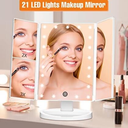 FASCINATE Trifold Vanity Mirror with Lights, Lighted Makeup Mirror 2X/3X - Open Box alternate image