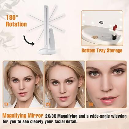 FASCINATE Trifold Vanity Mirror with Lights, Lighted Makeup Mirror 2X/3X - Open Box alternate image