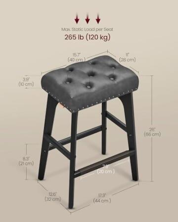 VASAGLE Bar Stools Set of 2, Counter Height Saddle Bar Stools - INK BLACK - Open Box alternate image