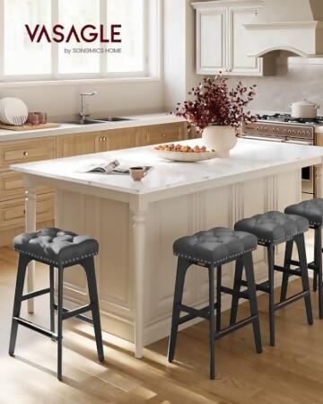 VASAGLE Bar Stools Set of 2, Counter Height Saddle Bar Stools - INK BLACK - Open Box alternate image