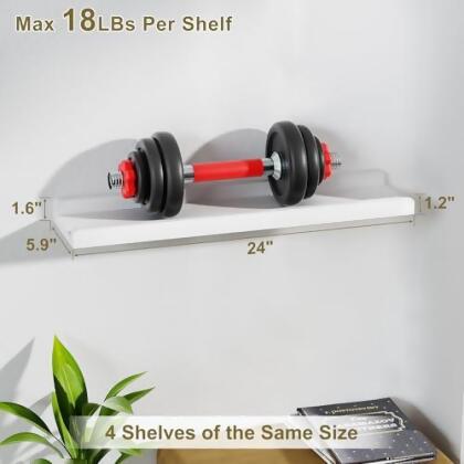 LOVE-KANKEI WHITE LONG FLOATING SHELVES FOR WALL 24 INCH SET OF 4 - WHITE - Open Box alternate image