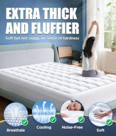 NOVTED MEMORY FOAM MATTRESS PAD TWIN XL FOR PRESSURE RELIEF - WHITE - Open Box alternate image