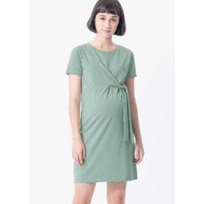 立體剪裁綁結孕婦洋裝-綠 