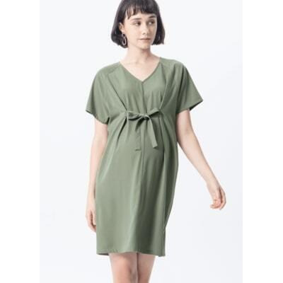優雅連袖孕婦洋裝-綠 