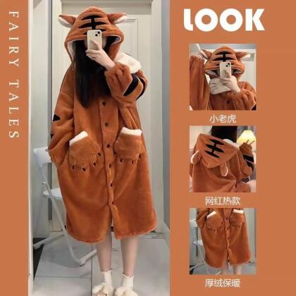 冬季老虎造型保暖睡袍家居服 