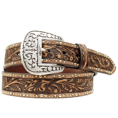 Ariat Western Belt Womens Leather Embossed Inlay Nail Brown A1513802 