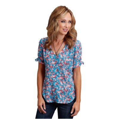 Stetson Western Shirt Womens S/S Button Blue 11-051-0590-5050 BU