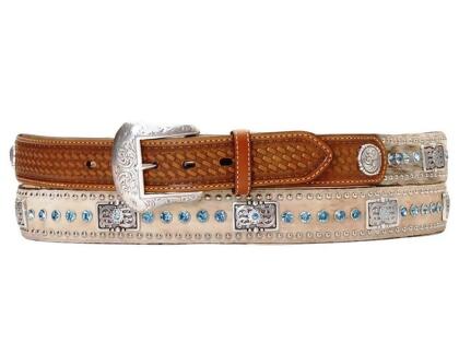 Nocona Western Belt Mens Leather Rhinestones Hair Brown Blue N2442148 