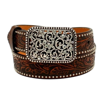 Ariat Western Belt Girls Floral Tooled Crystals Brown A1303602 